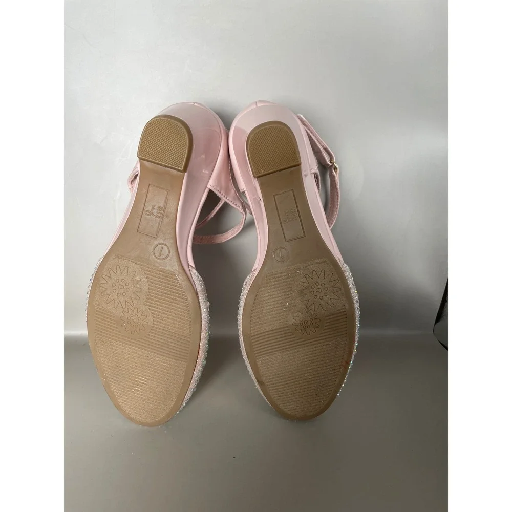 Mix No. 6 Tiffany Kids Pink Rhinestone Wedge‎ Ankle Strap Dress Shoes Size 1M